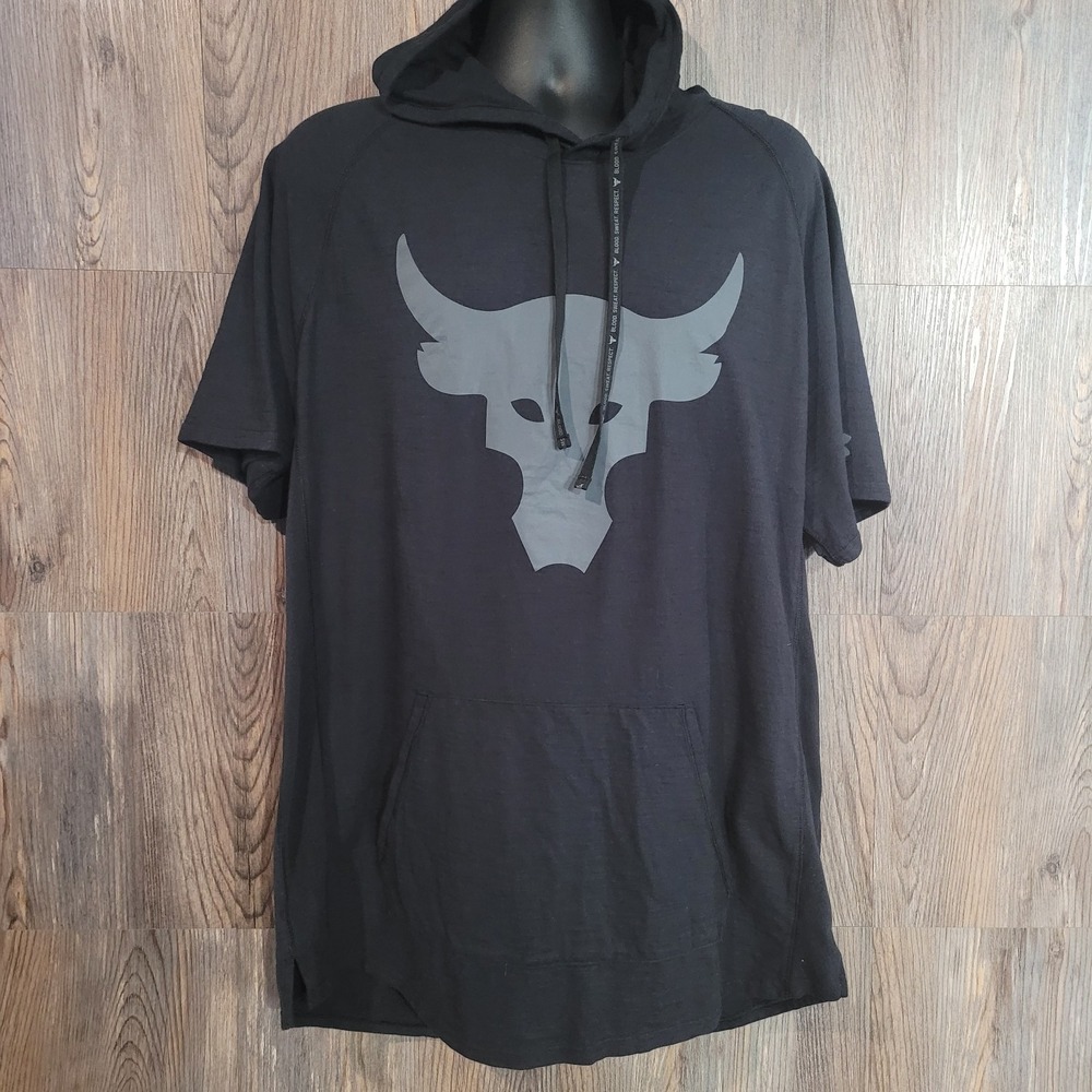 Under Armour Project Rock Charged Cotton Tee XXL 2XL Black Hooded Lightweight